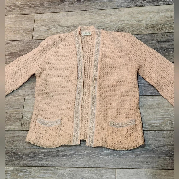 Bams vintage virgin wool light pink cardigan with embroidered trim and pockets - Picture 10 of 11